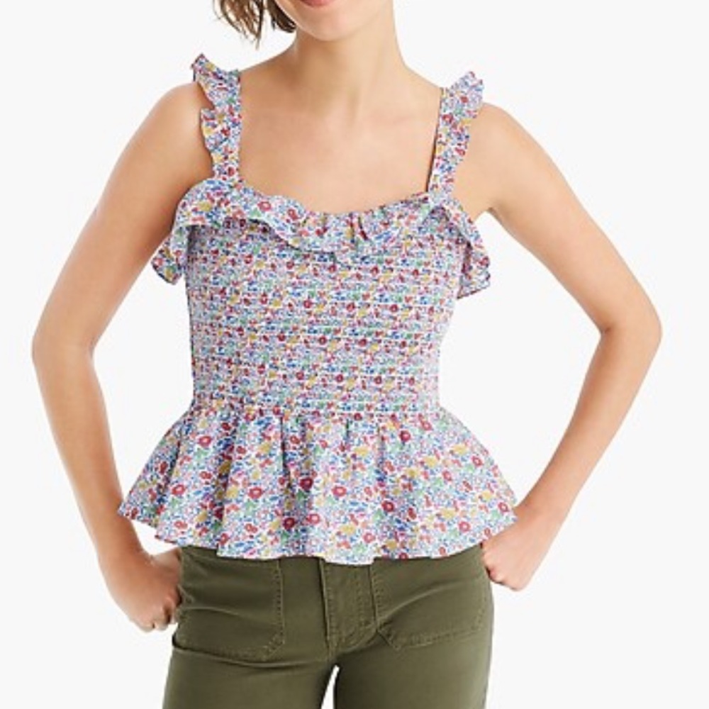 NWT J. Crew Smocked Ruffle Top in Liberty Flowers
